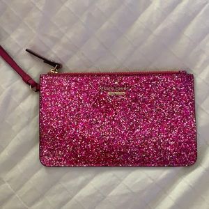 PINK GLITTER KATE SPADE WRISTLET BAG